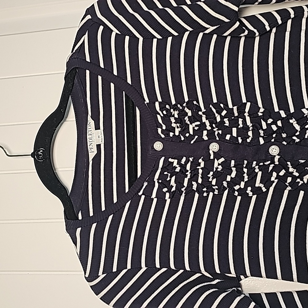 Pendleton MP navy blue/white striped ruffled cardigan - Picture 3 of 15